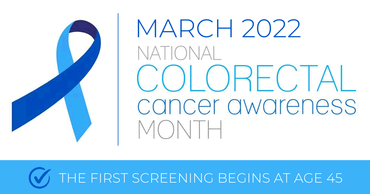 march 2022 national colorectal cancer awareness with blue ribbon